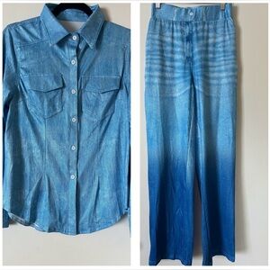 Elegant Blue Gradient Women's Wide Leg Jumpsuit